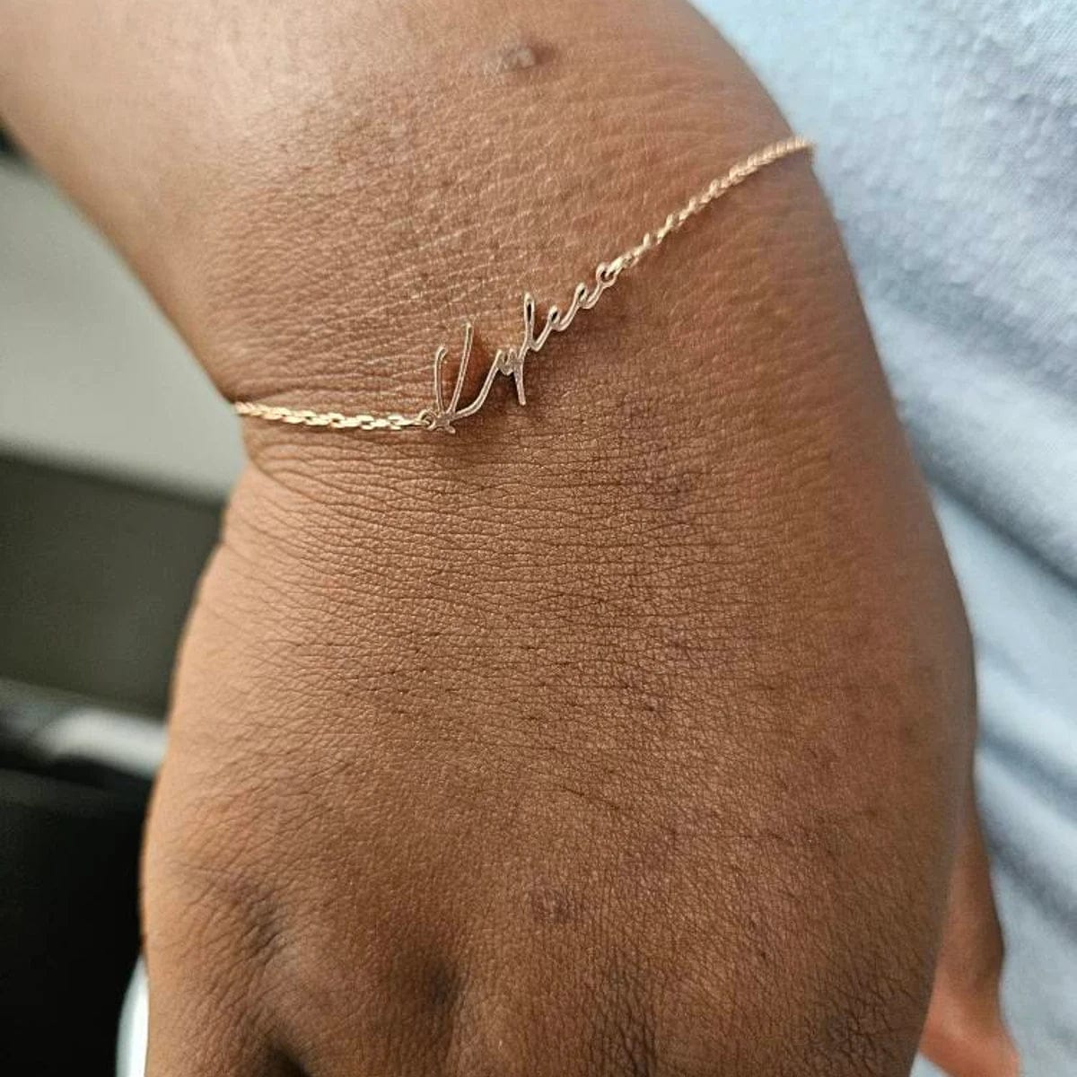 Customer photo review of Custom Tiny Script Name Bracelet