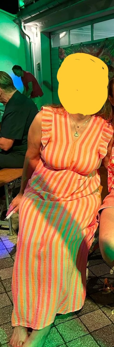 Customer photo review of "Pianosa Stripes" Maxikleid aus Musselin - rosa/orange