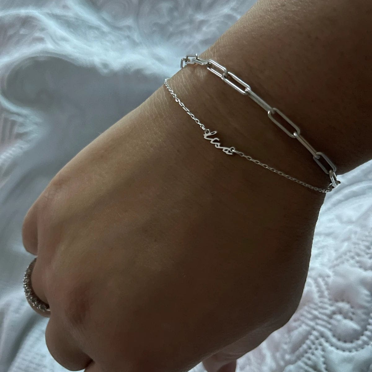 Customer photo review of Custom Tiny Script Name Bracelet