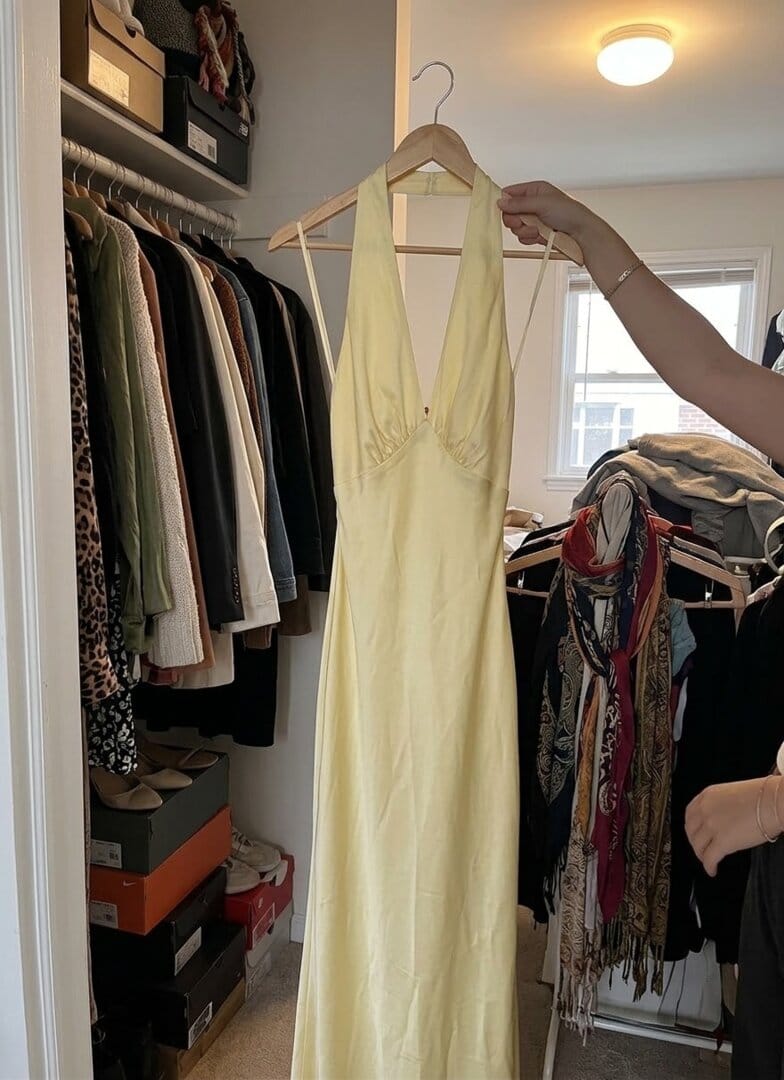 Customer photo review of Heavy Hearted Satin Maxi Dress - Lemon