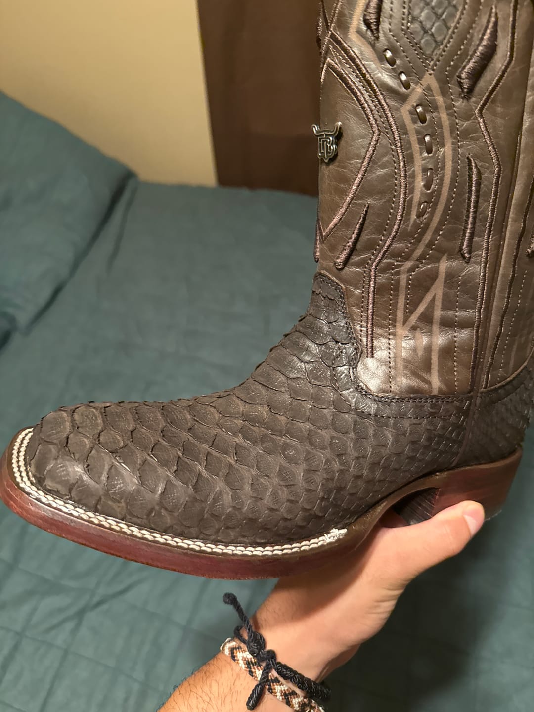 Customer photo review of Genuine Brown Python Boots - Square Toe