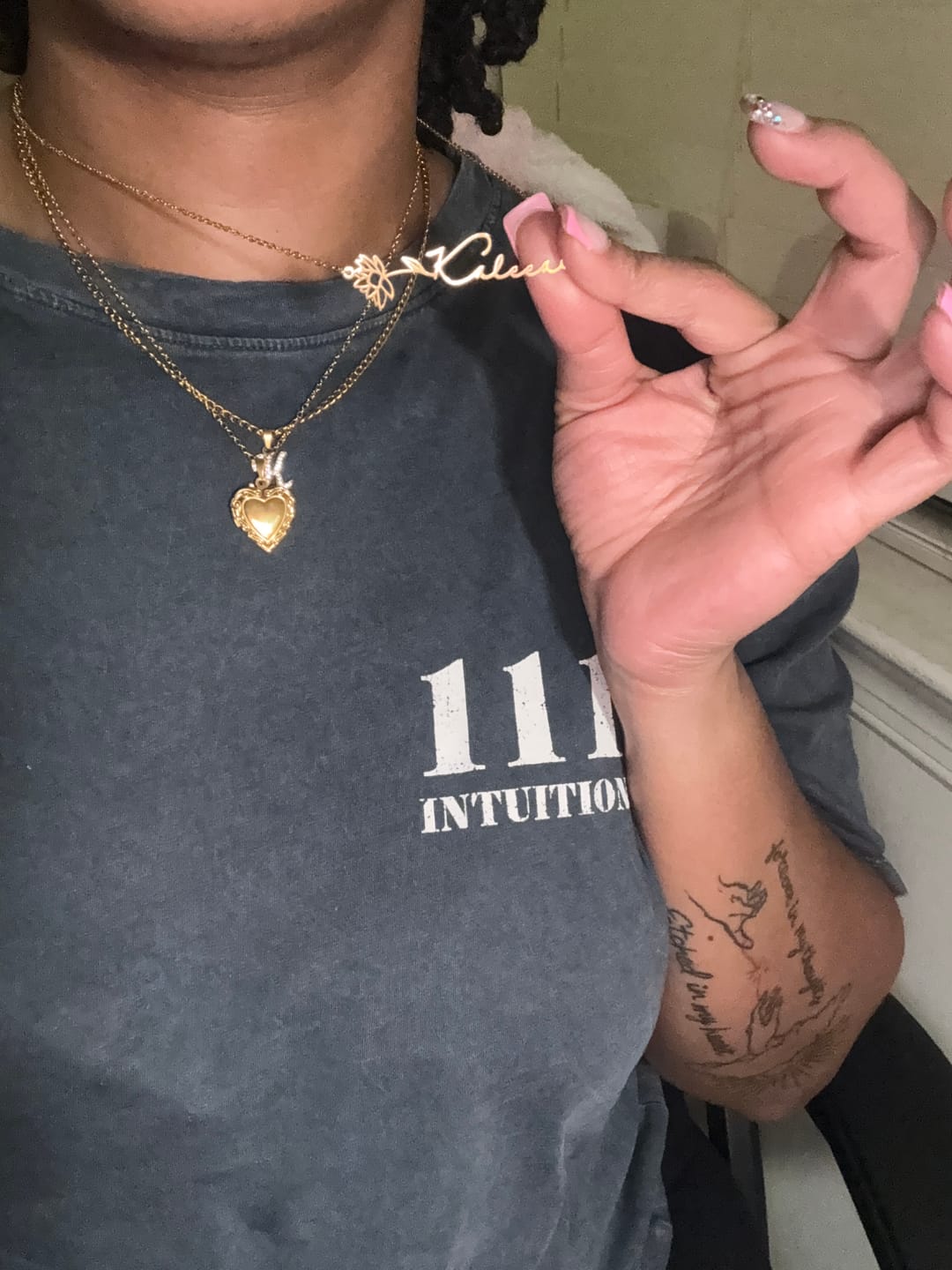 Customer photo review of Birth Flower Horizontal Name Necklace