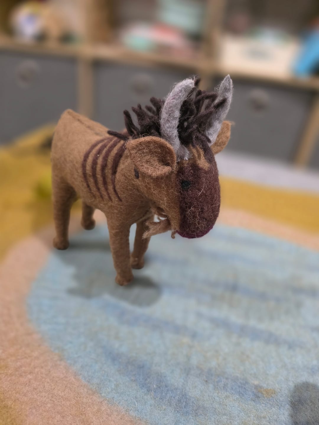 Customer photo review of Felt Wildebeest Soft Toy for Safari Play