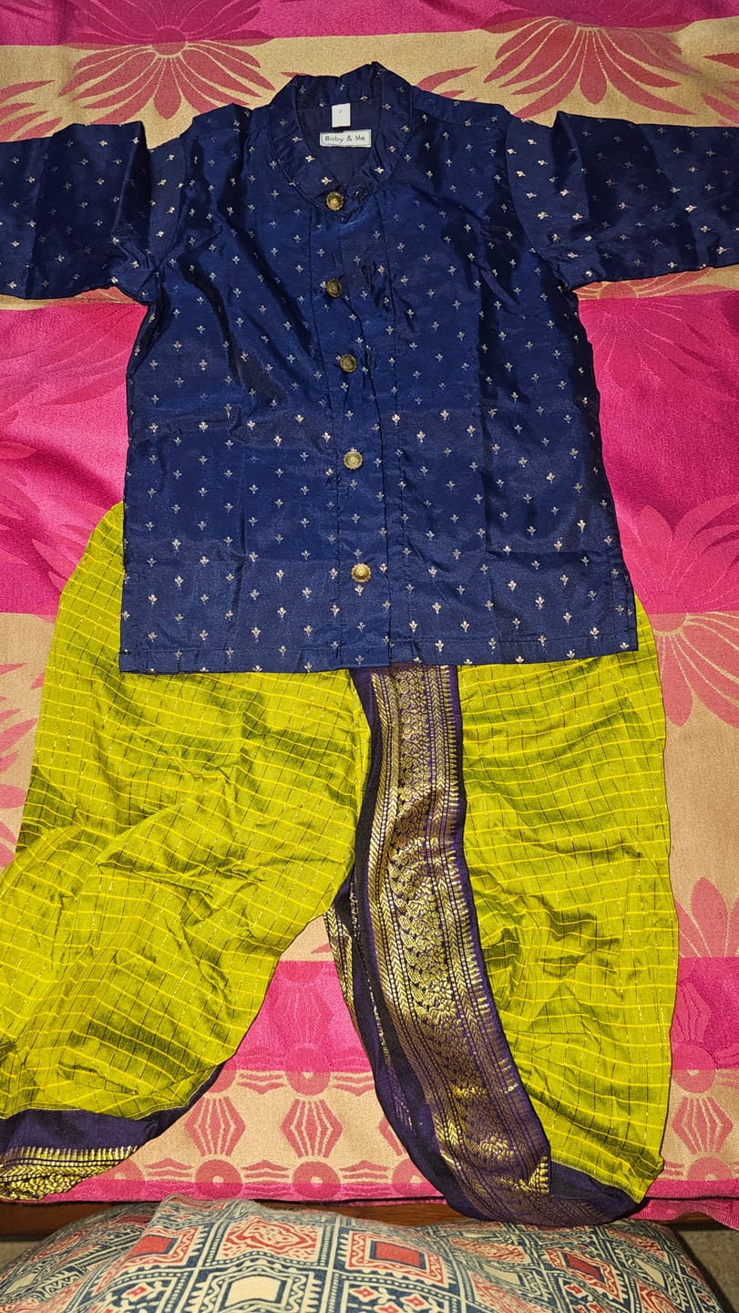 Customer photo review of Green & Navy Blue Dhoti Kurta for Baby Boys