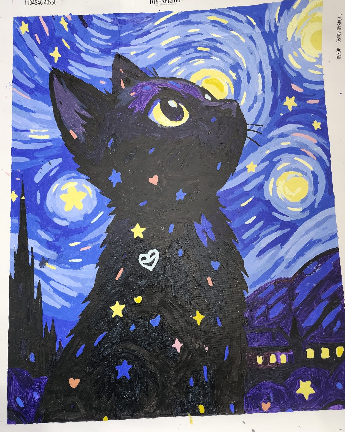Customer photo review of Cat at the Starry Night | Paint by Number