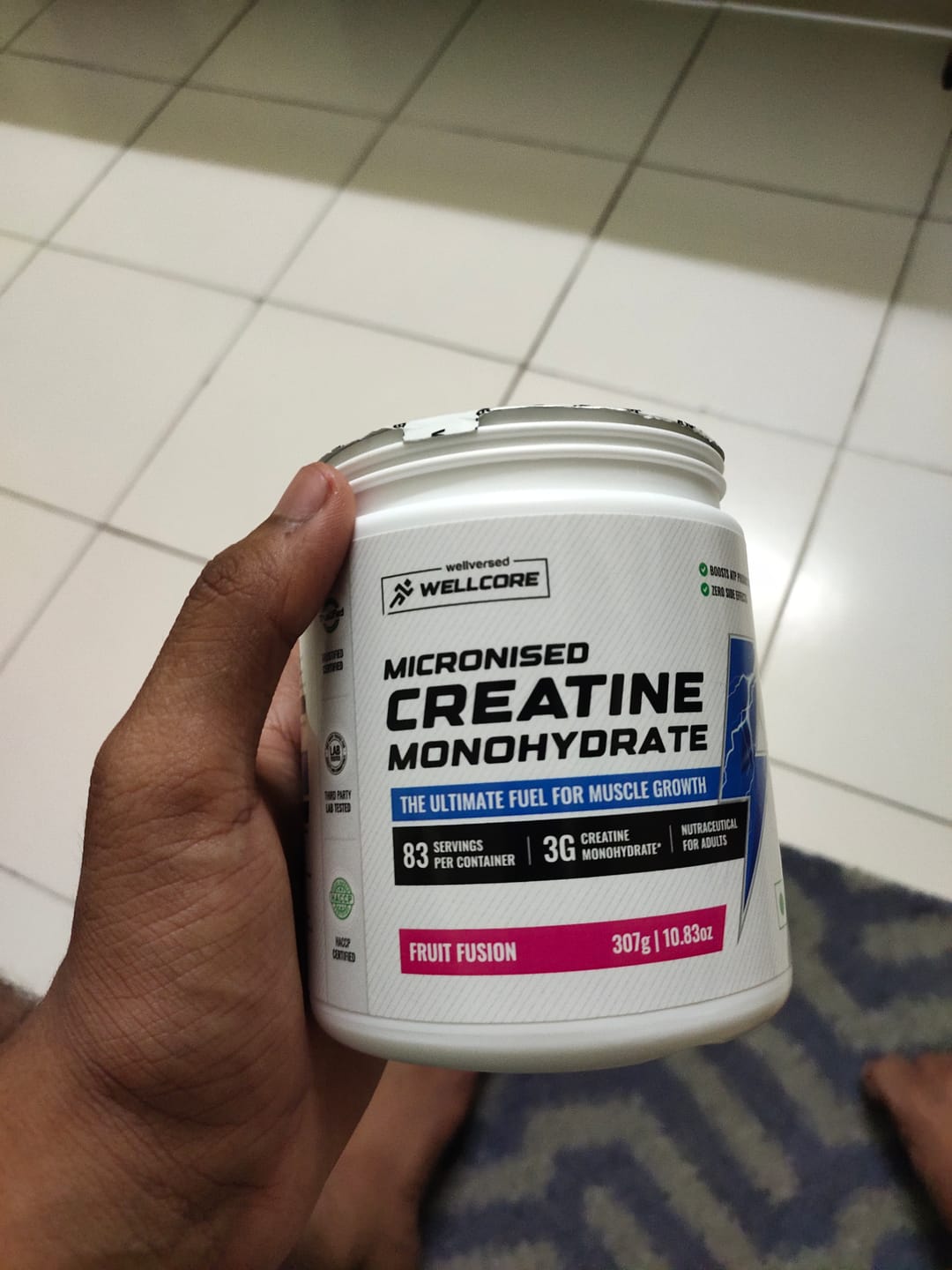 Customer photo review of Wellcore - Micronised Creatine Monohydrate (83 Servings, Fruit Fusion) + Premium Steel Shaker