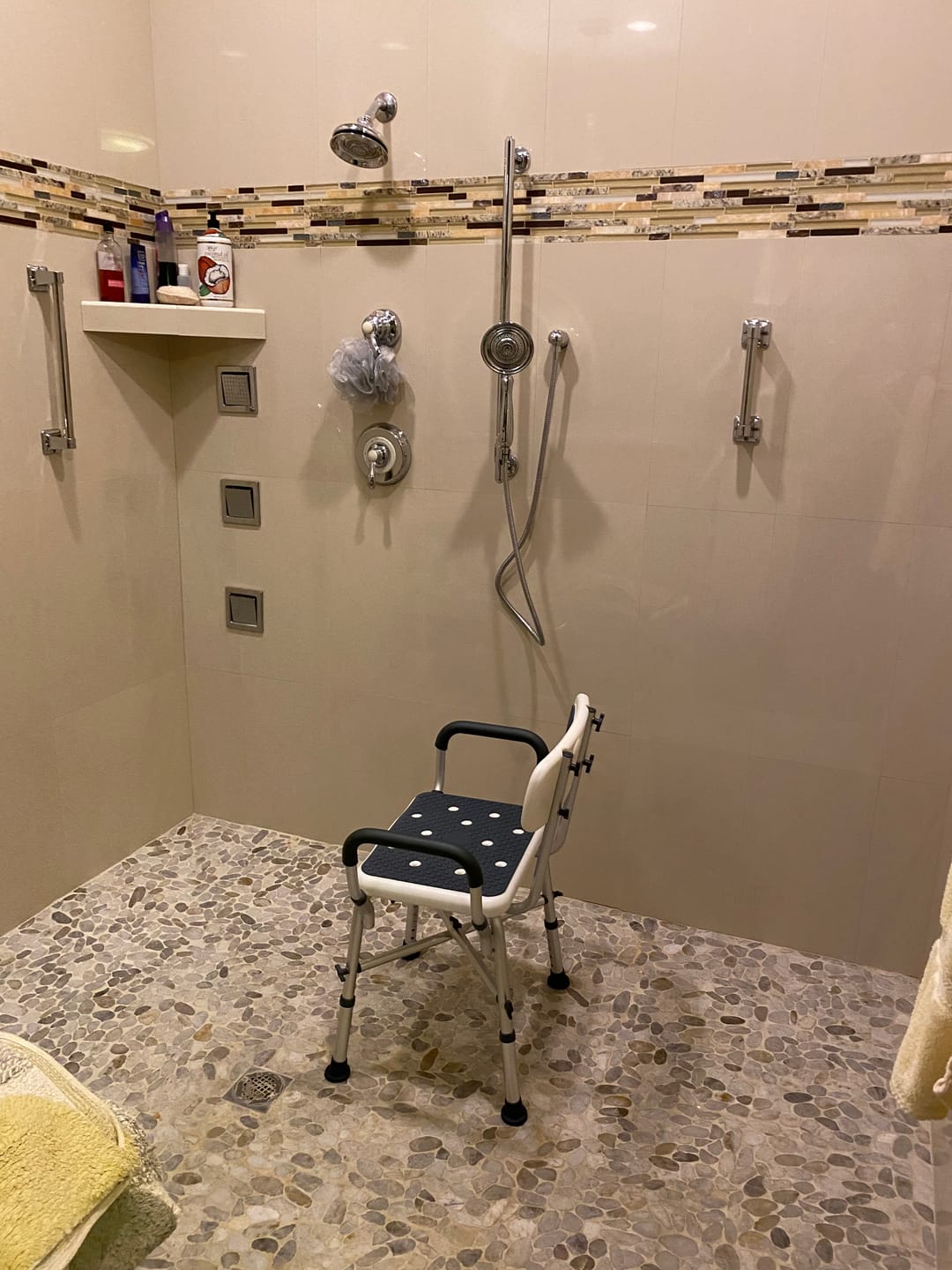 Customer photo review of Heavy Duty Shower Chair with Arms (450lb Capacity)