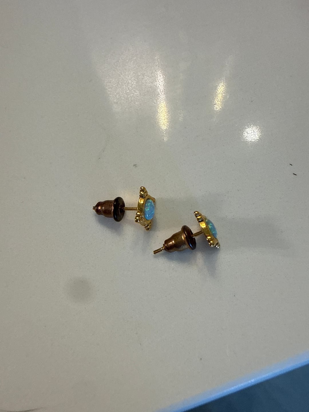 Customer photo review of Vintage Blue Opal Stud Earrings
