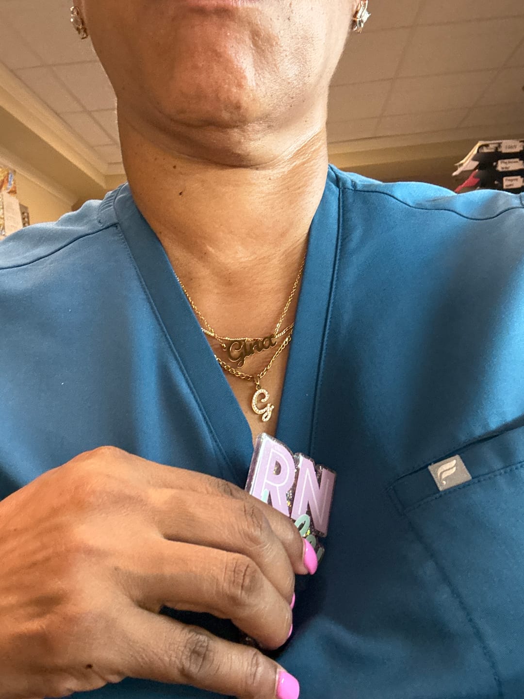 Customer photo review of Script Iced Letter Necklace