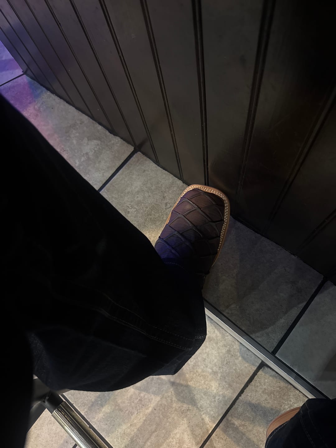 Customer photo review of Matte Chocolate Brown Pirarucu Leather Boots - Square Toe