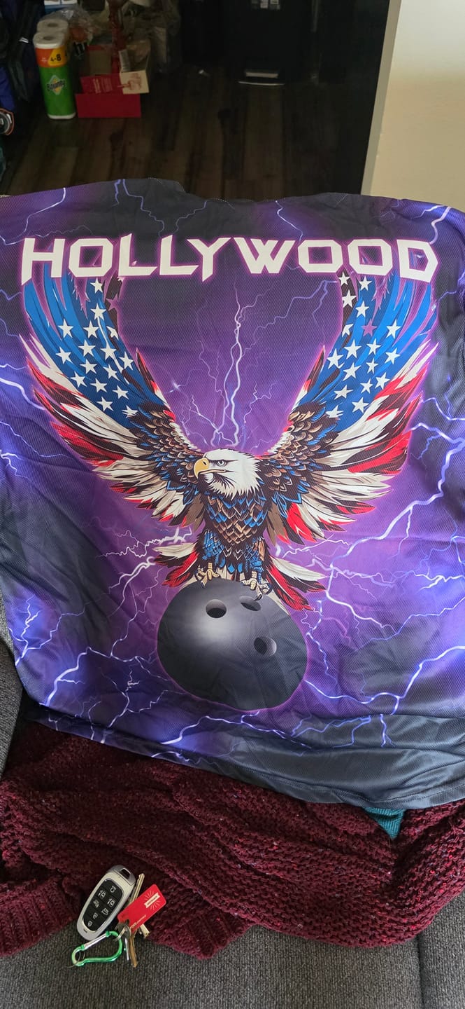 Customer photo review of Purple lightning thunder bowling American flag Eagle custom Mens Bowling Polo, Quarter Zip Shirts NQS8862
