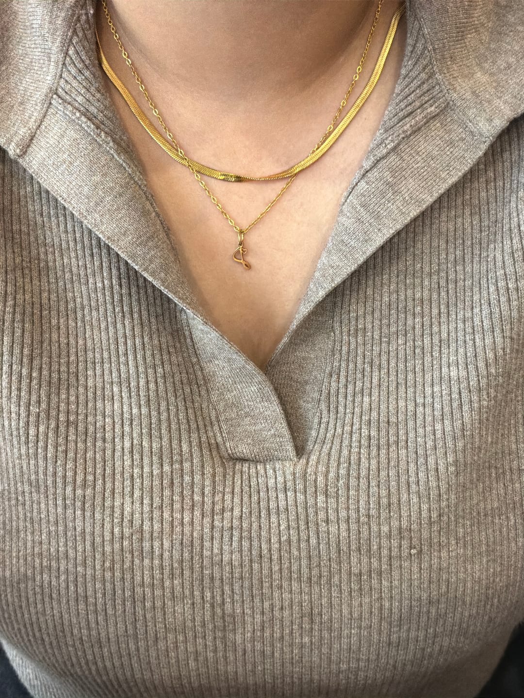 Customer photo review of Gold Letter Heart Necklace