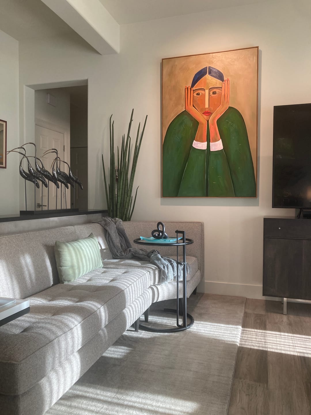 Customer photo review of The Silent Gaze – Modern Expressionist Figure Painting | Wabi-Sabi Minimalist Entryway Wall Art