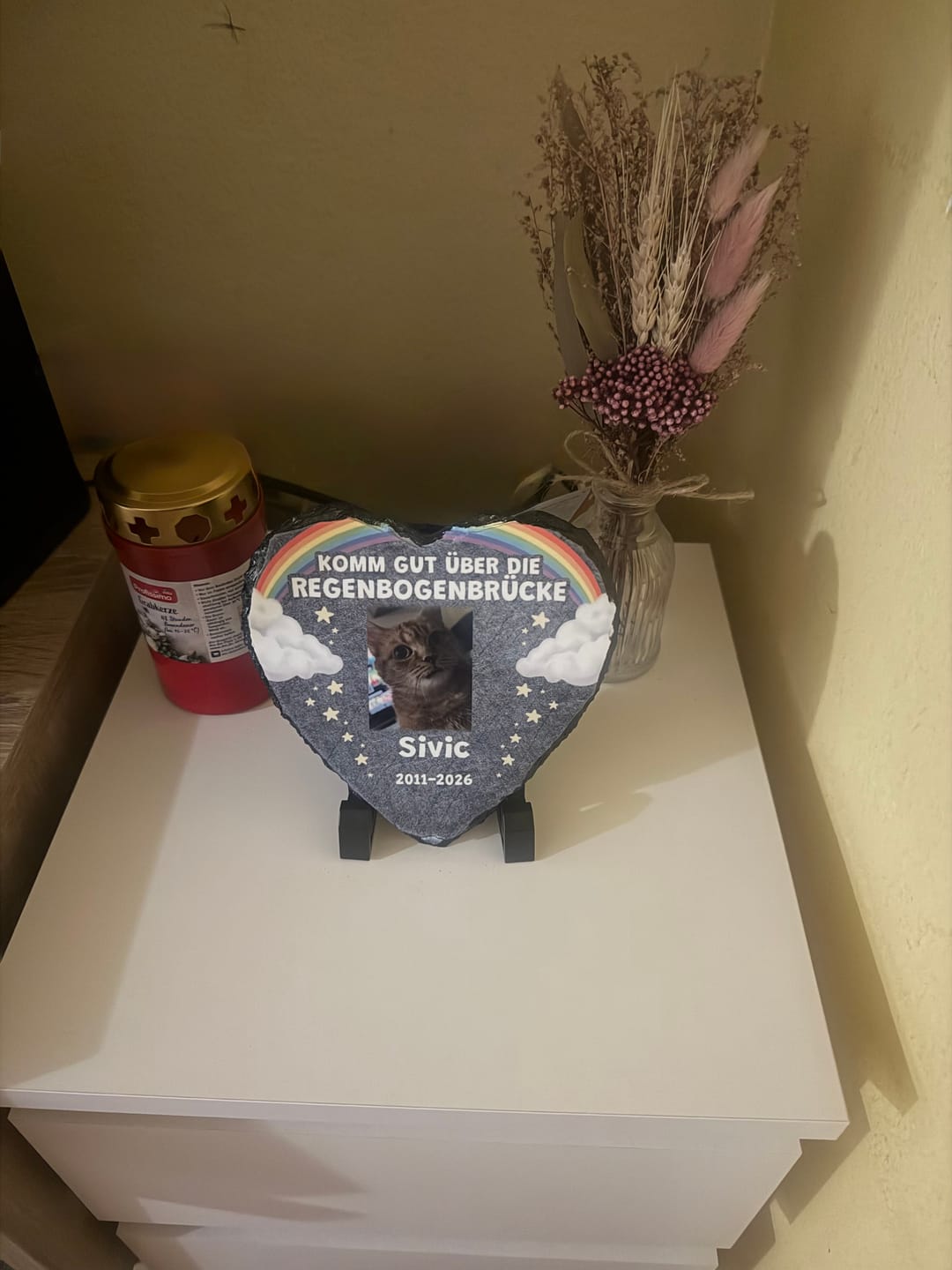 Customer photo review of Regenbogenbrücke Tier Gedenkherz mit Foto - Personalisiertes Schieferherz
