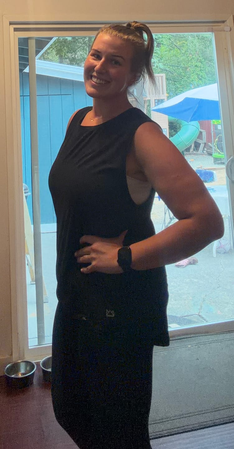 Customer photo review of Flowy Scoop Hem Muscle Tank