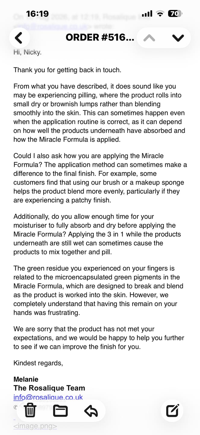 Customer photo review of Rosalique 3 in 1 Anti-Redness Miracle Formula SPF50