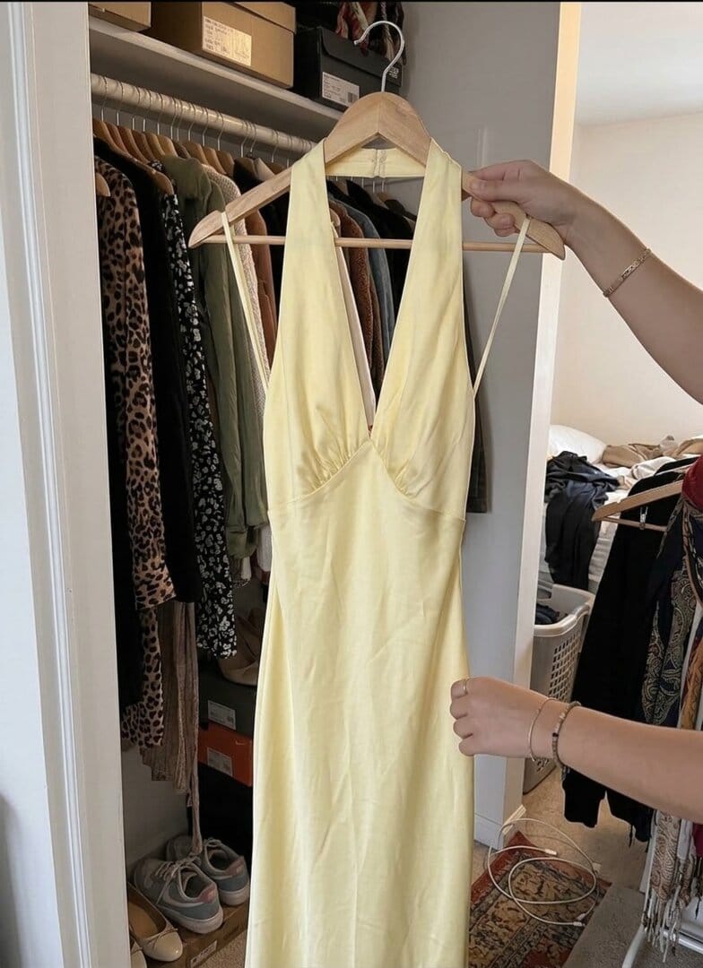 Customer photo review of Heavy Hearted Satin Maxi Dress - Lemon