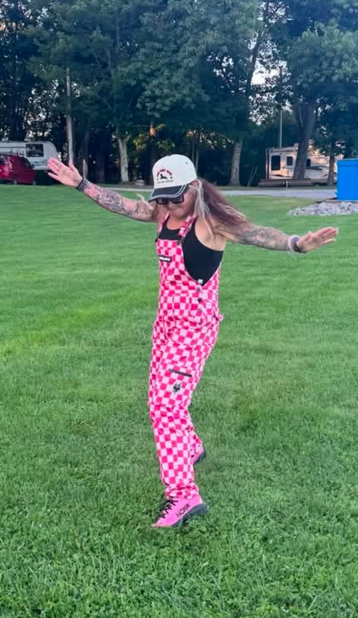 Customer photo review of Women's Overall in Bubble Gum Checkered