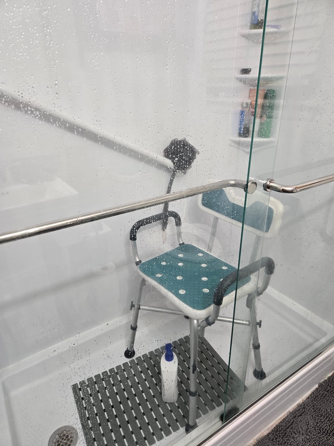 Customer photo review of Heavy Duty Shower Chair with Arms (450lb Capacity)
