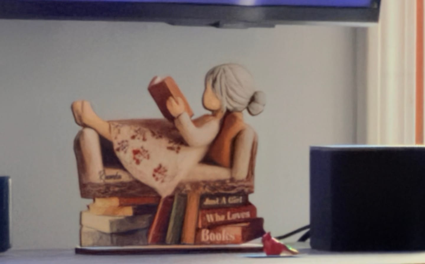 Customer photo review of Man Woman Book Lover Reading Book On Sofa - Personalized Standing Wooden Plaque