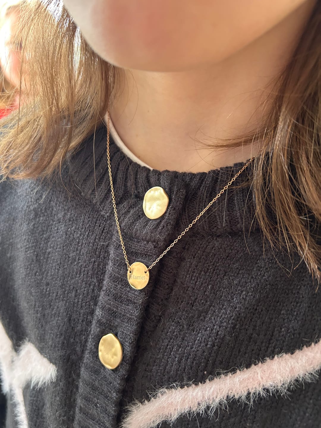 Customer photo review of Medallion Disc Engraved Personalised Necklace