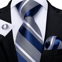 Customer photo review of Royal Blue and Gray Striped Tie, Pocket Square and Cufflinks