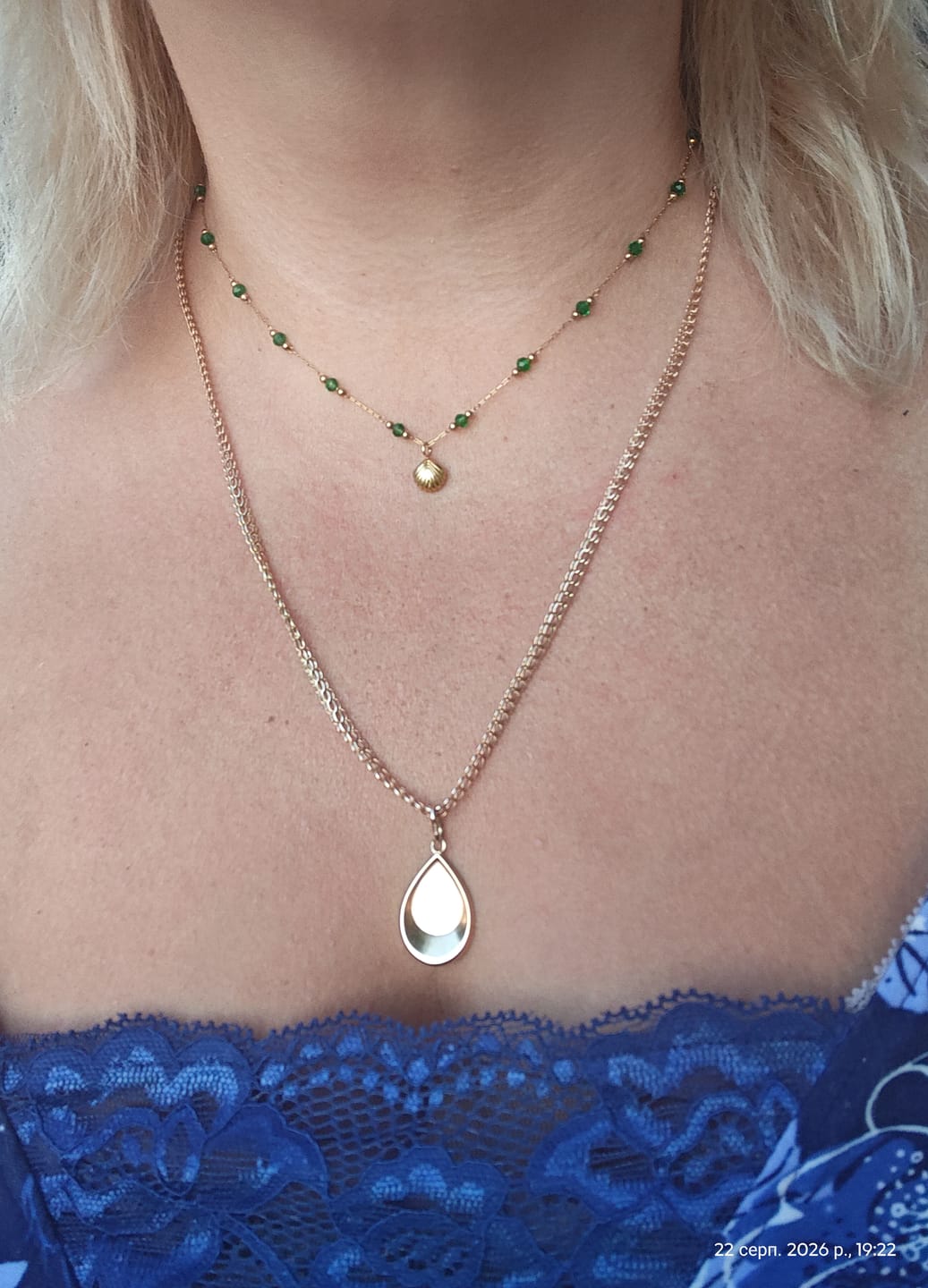 Customer photo review of Nerissa Gold Shell & Green Bead Necklace
