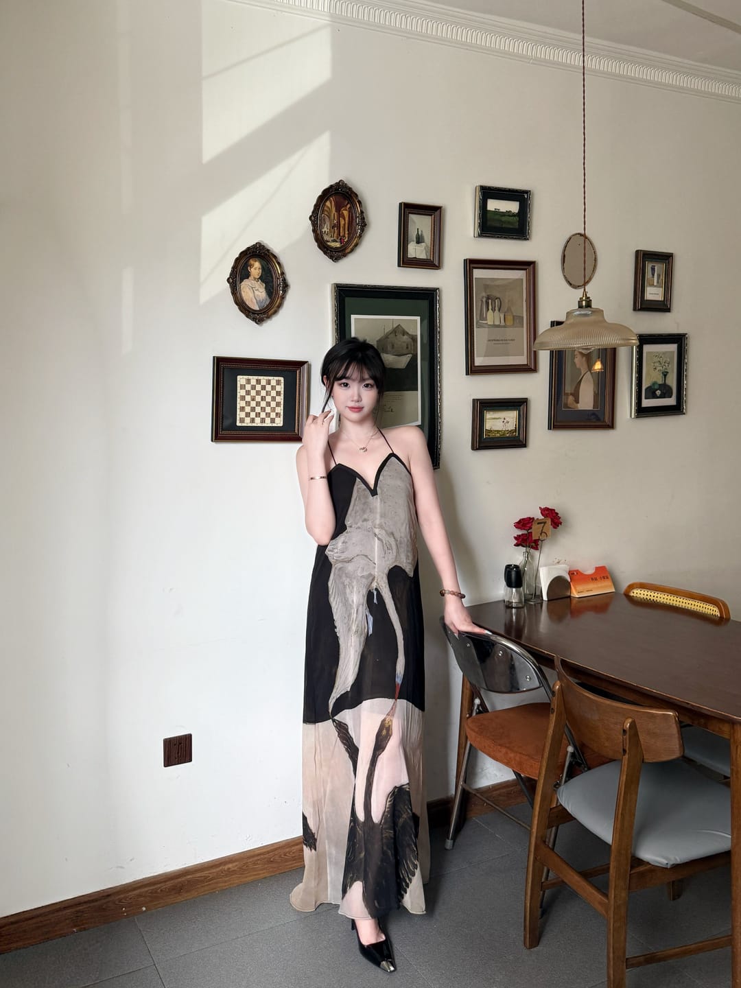 Customer photo review of 0122stepll Abstract Print Sheer Slip Dress