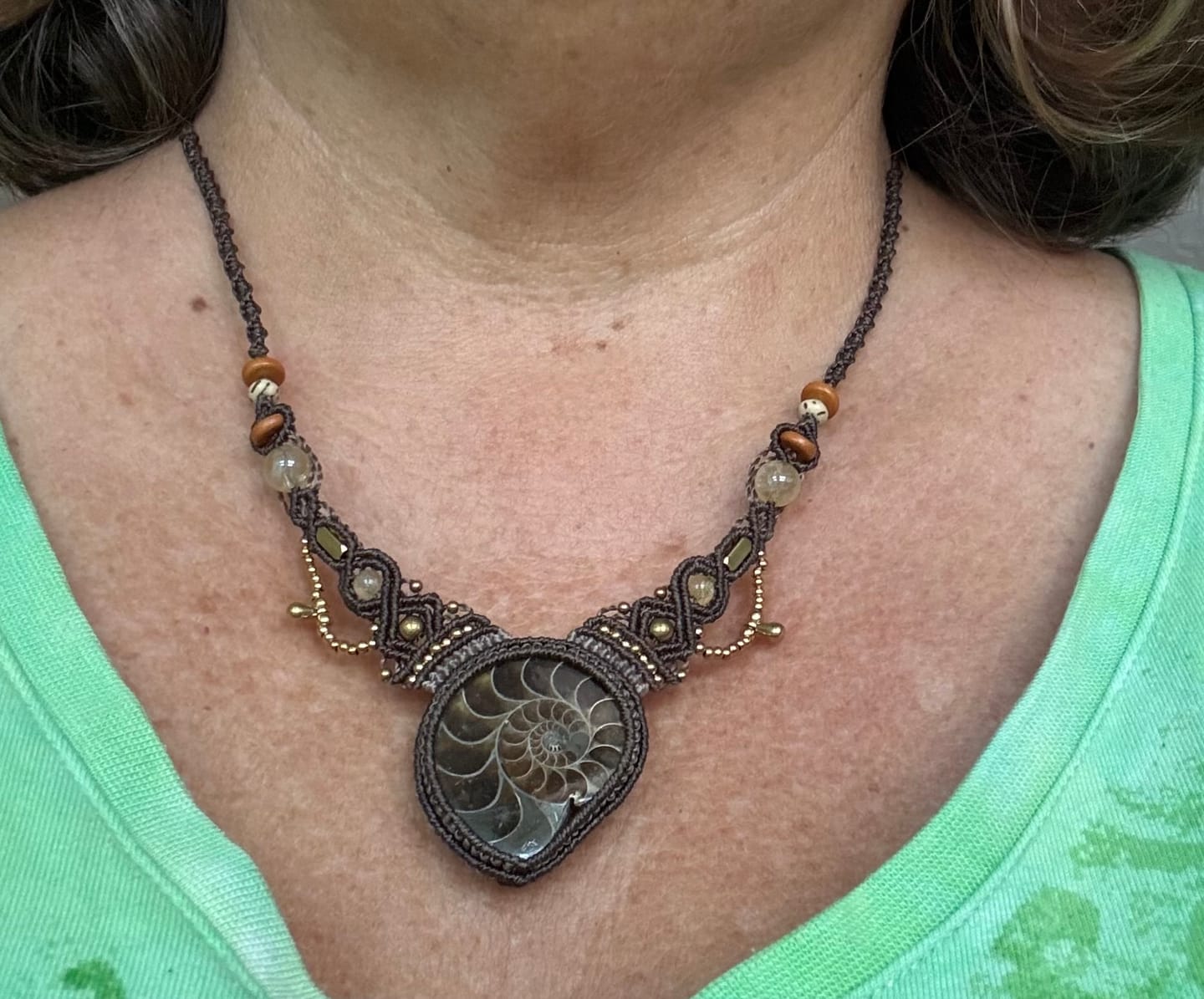 Customer photo review of Growth & Abundance Ancient Spiral Ammonite Citrine Macramé Necklace
