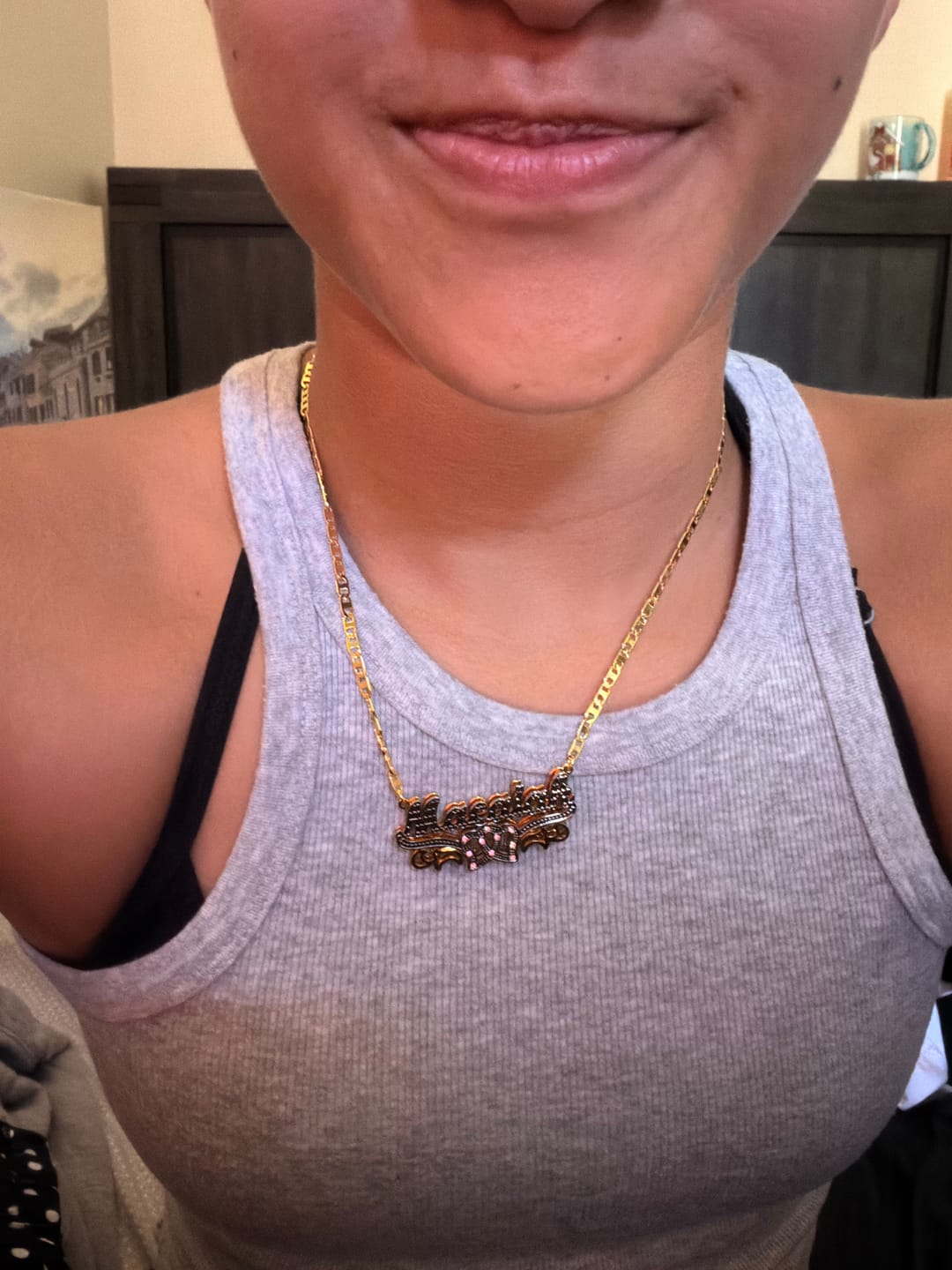 Customer photo review of Double Plated Double Heart Name Necklace w/ Clip Chain