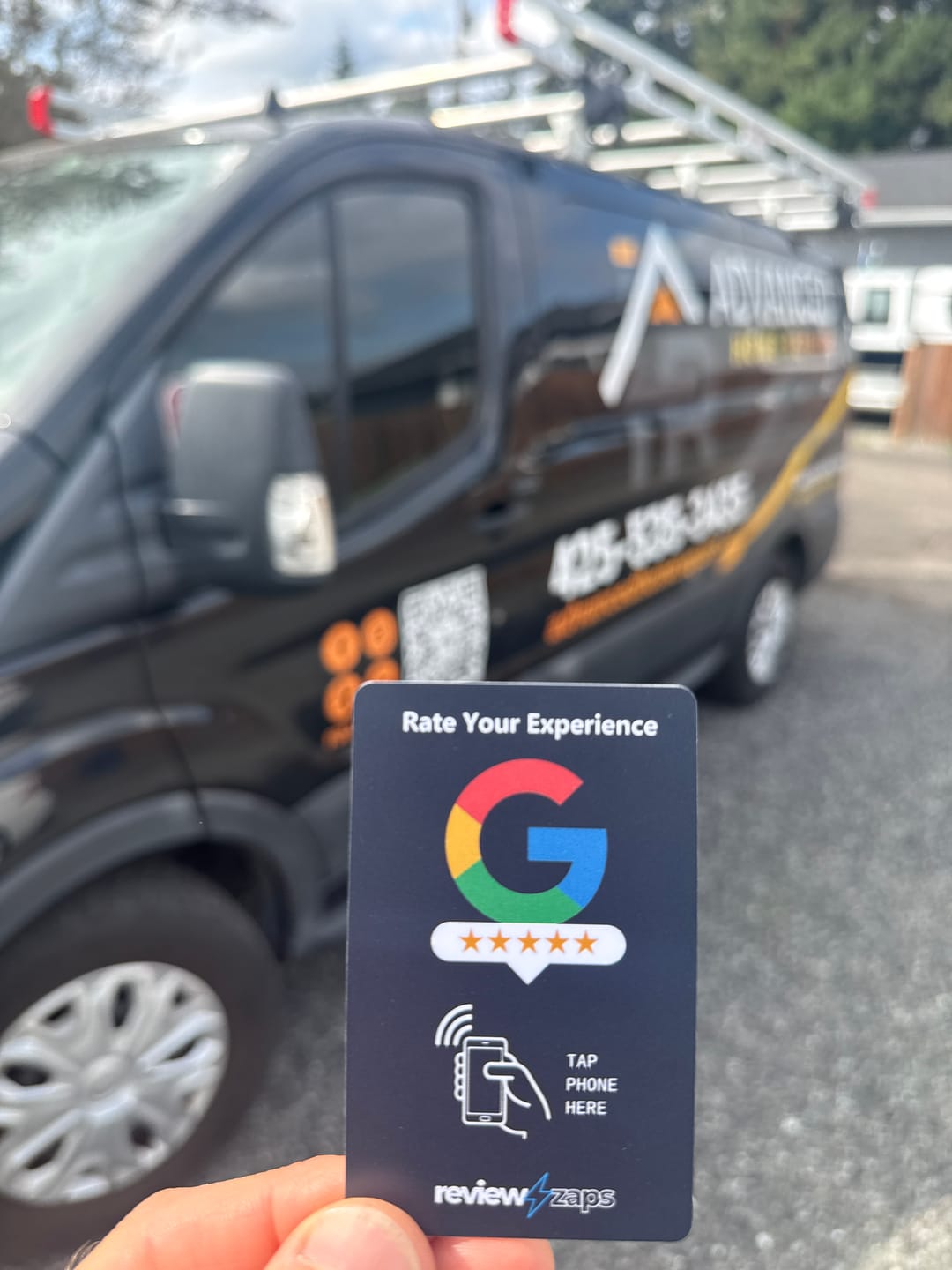 Customer photo review of NFC Google Review Card
