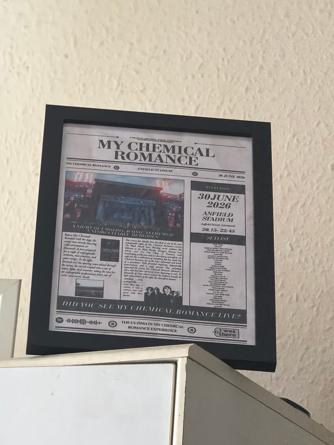Customer photo review of My Chemical Romance - Personalised Newspaper Style Concert Poster