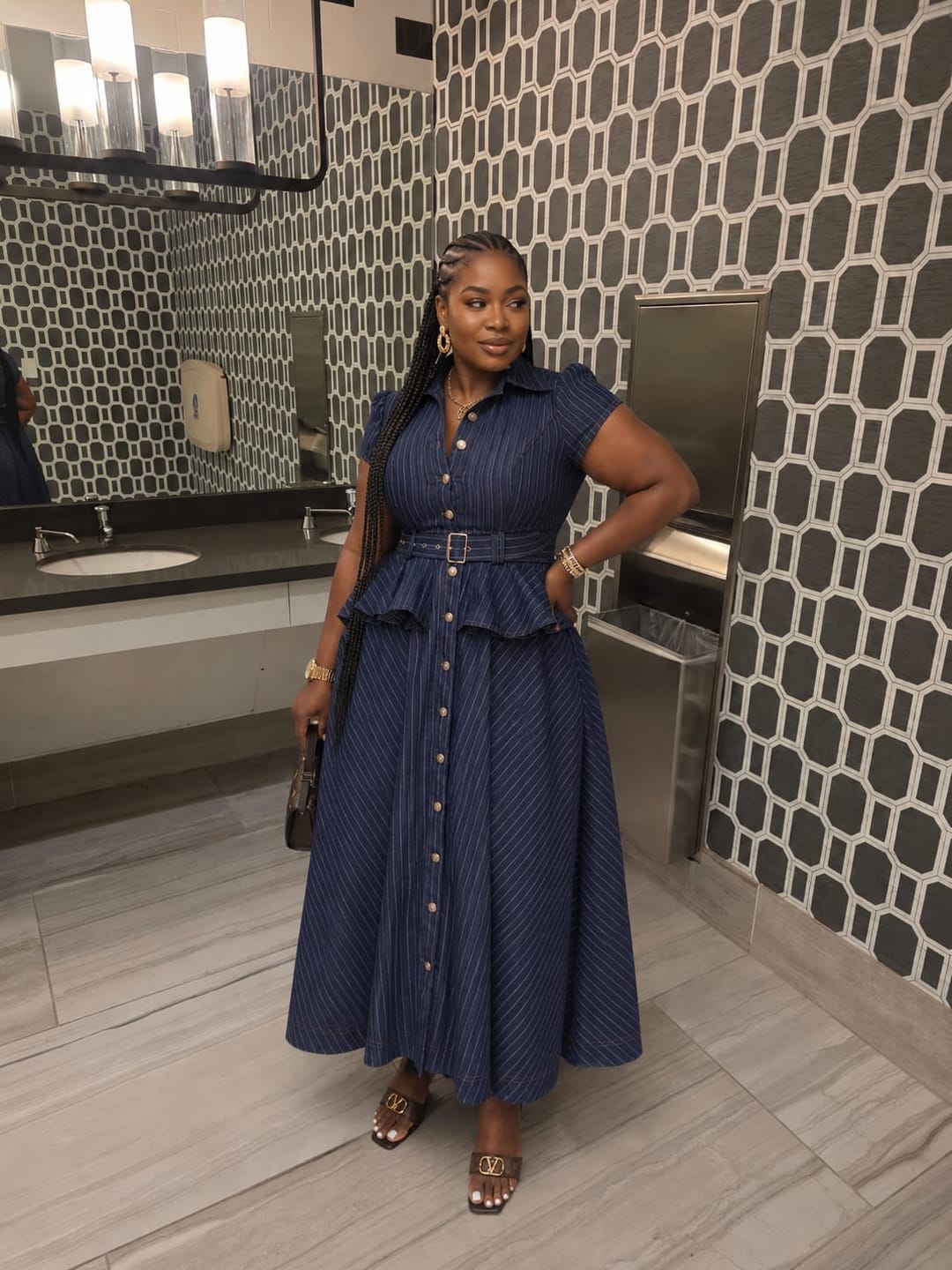 Customer photo review of Grace Denim Pinstripe Dress
