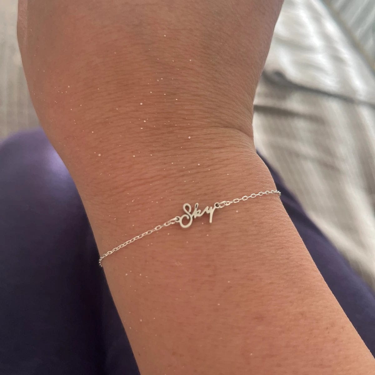 Customer photo review of Custom Tiny Script Name Bracelet