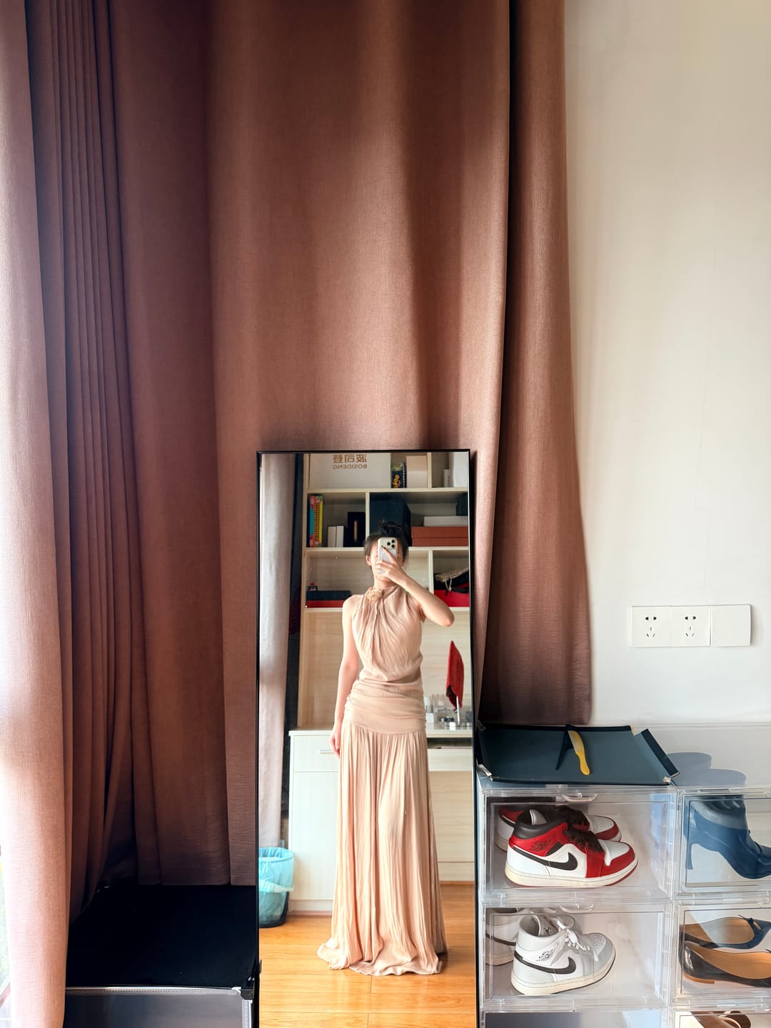 Customer photo review of ROVENTE Draped Backless Rose Maxi Dress