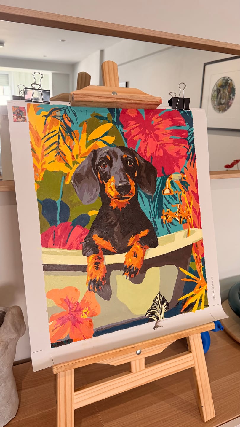 Customer photo review of Tropical dachshund | Paint by Number