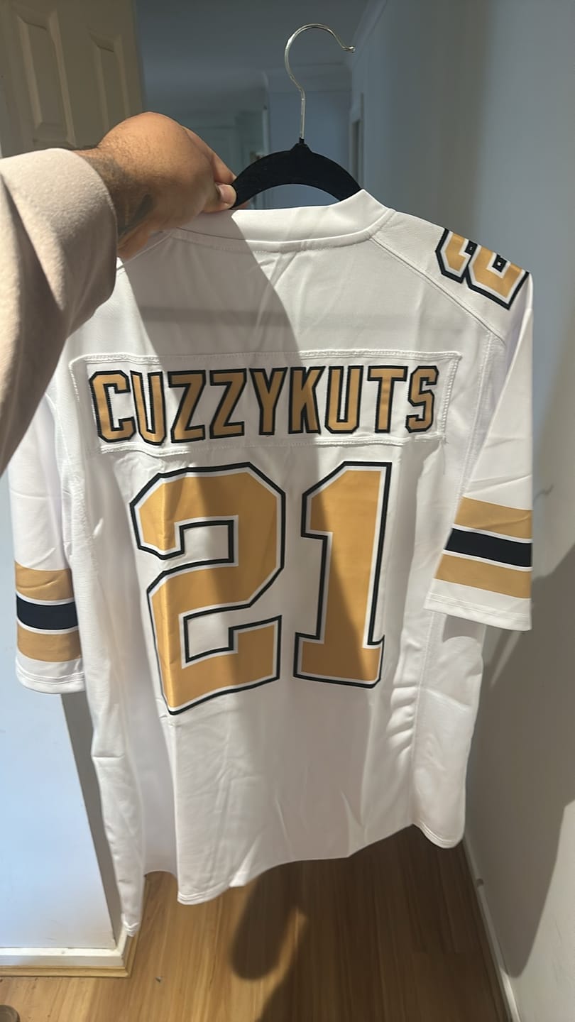 Customer photo review of Custom White Old Gold-Black Personalized Classic Authentic Football Jersey