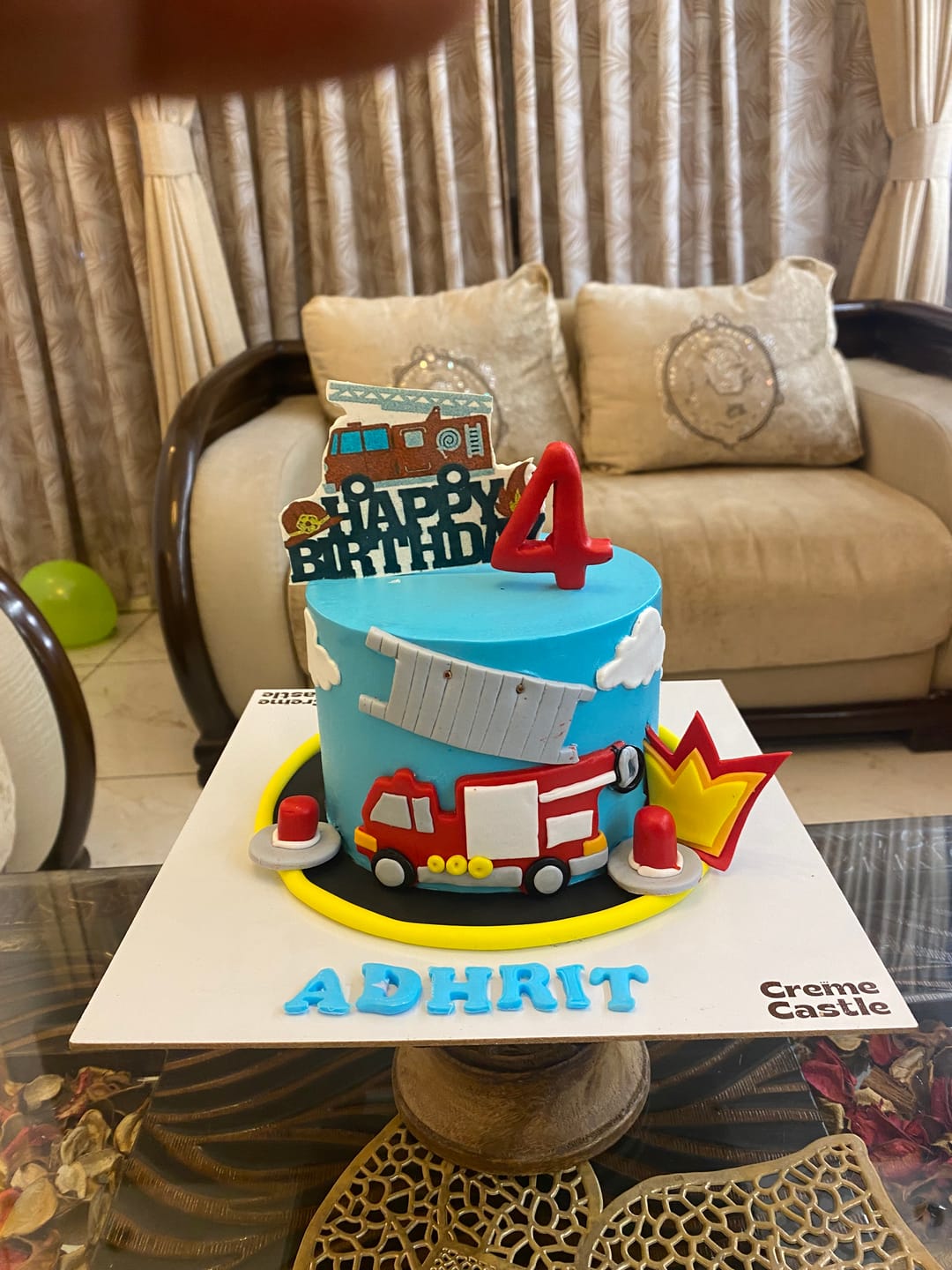 Customer photo review of Fire Engine Fourth Birthday Cake