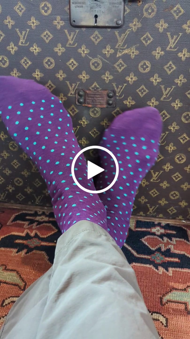 Customer video review of The Taylors - A Purple Sock with Pastel Blue Polka Dots
