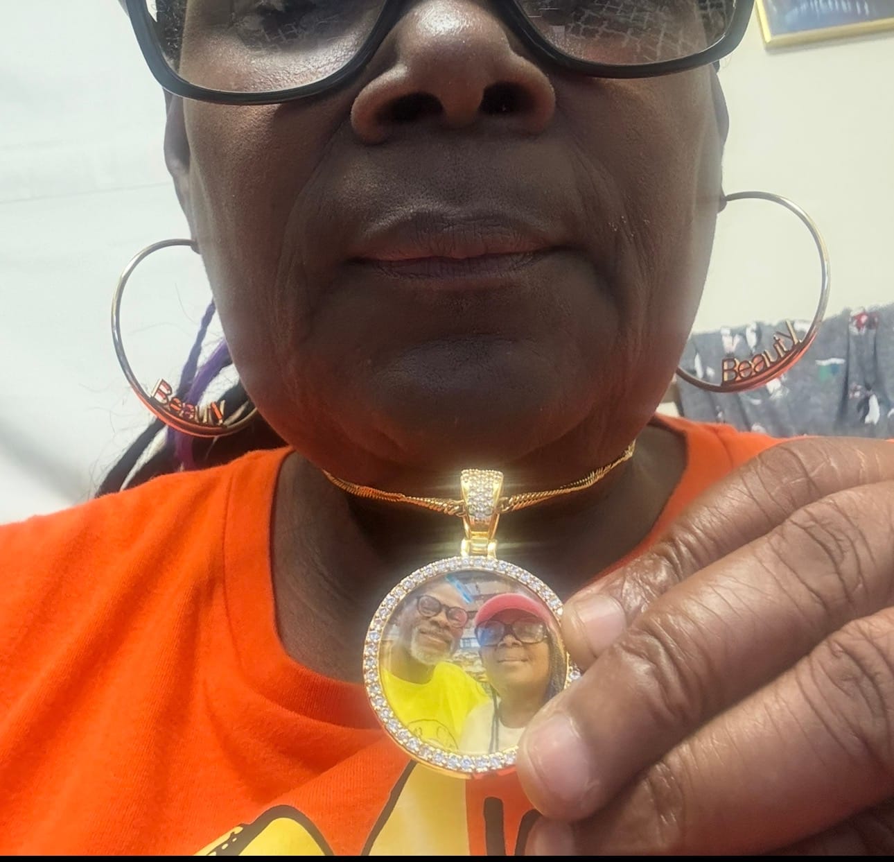 Customer photo review of Iced Circle Photo Pendant