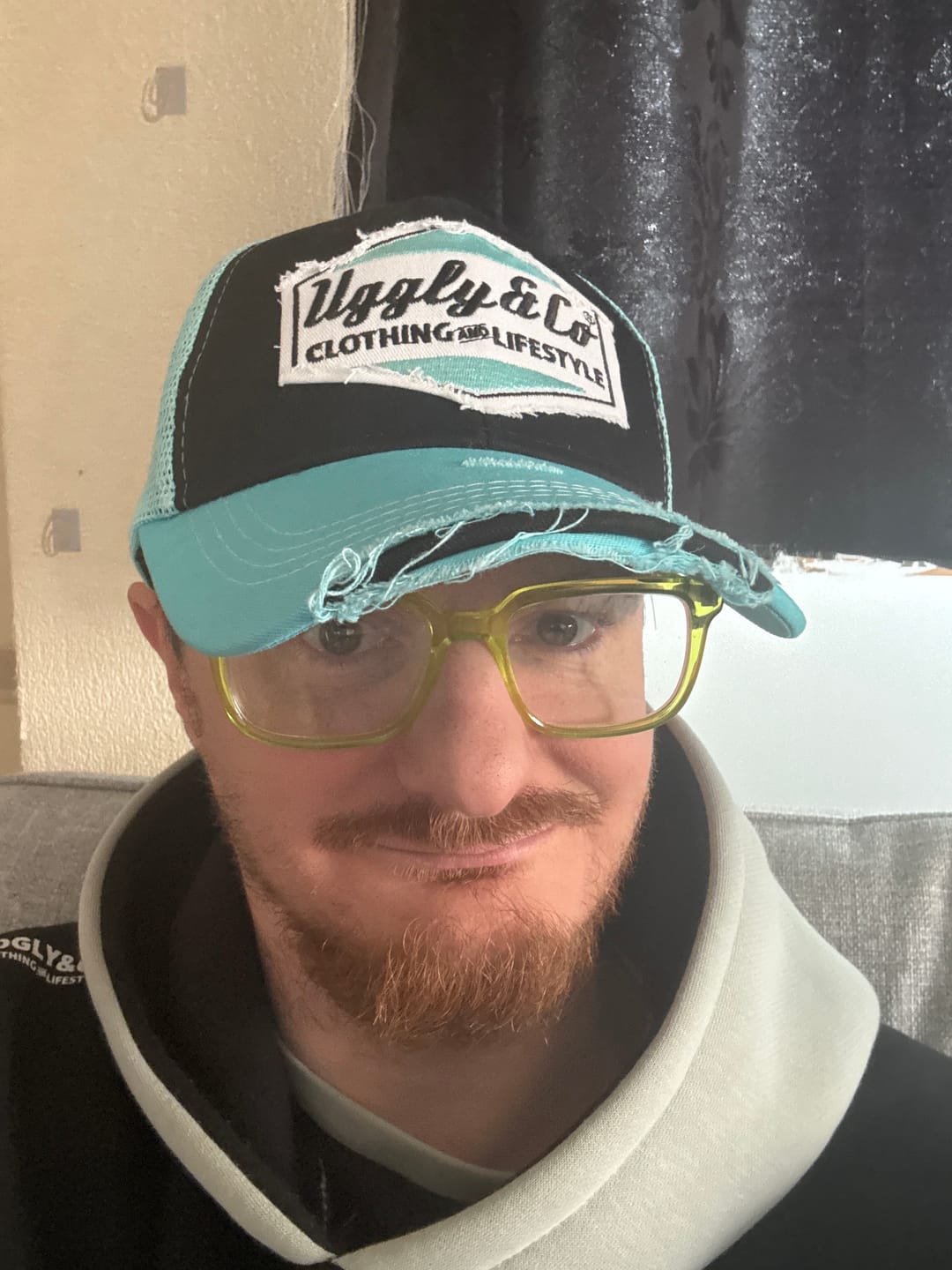 Customer photo review of Turquoise & Black Retro Diamond Trucker Cap