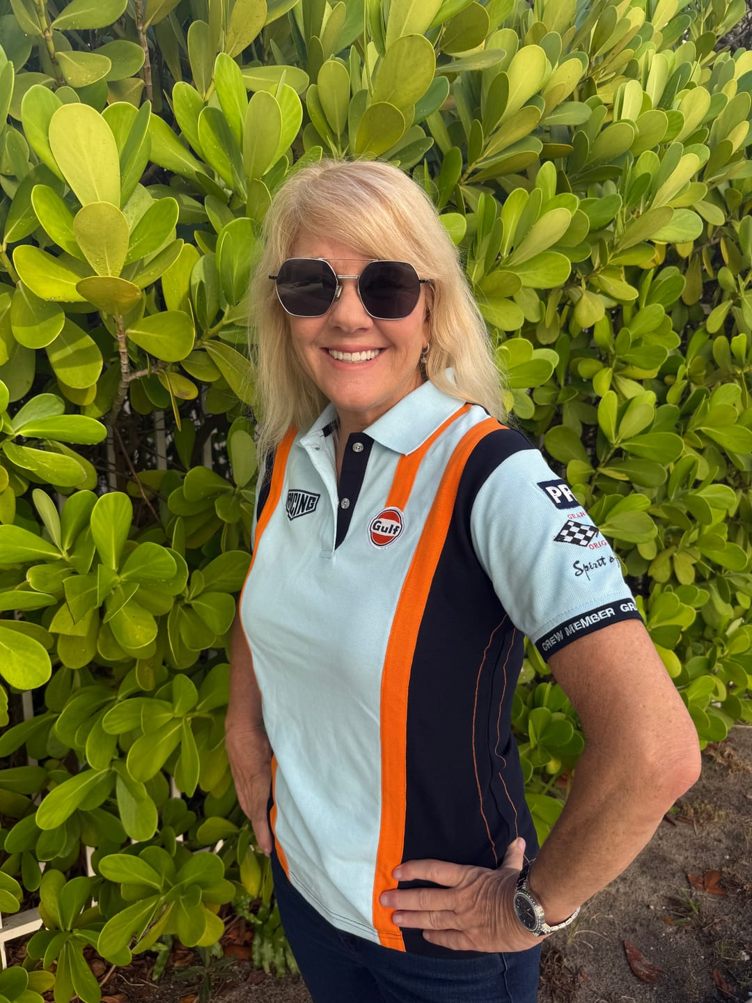 Customer photo review of Women's Gulf Racing Team Polo in Gulf Blue