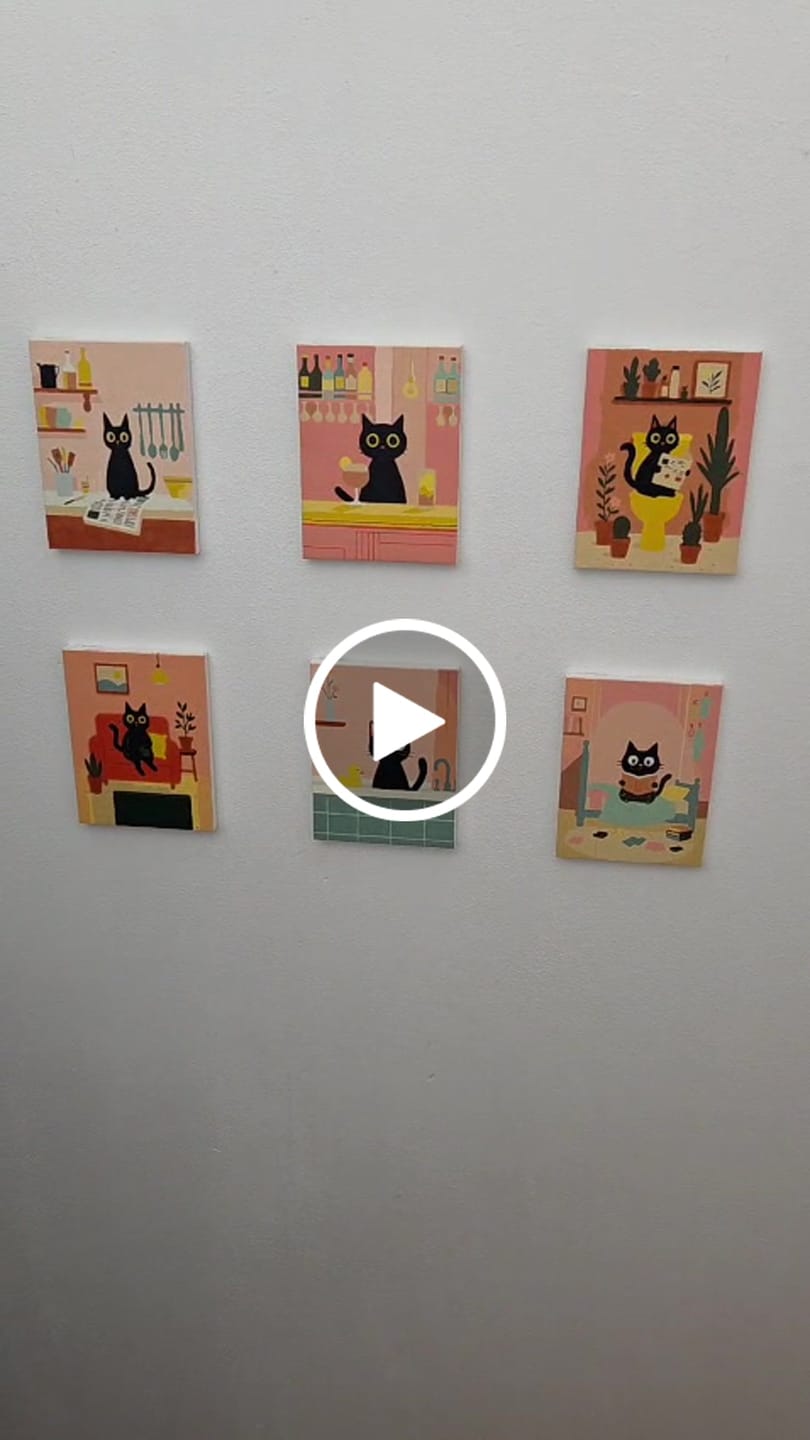 Customer video review of Malen nach Zahlen – 6 Mini-Gemälde | Das Schwarze-Katze-Set