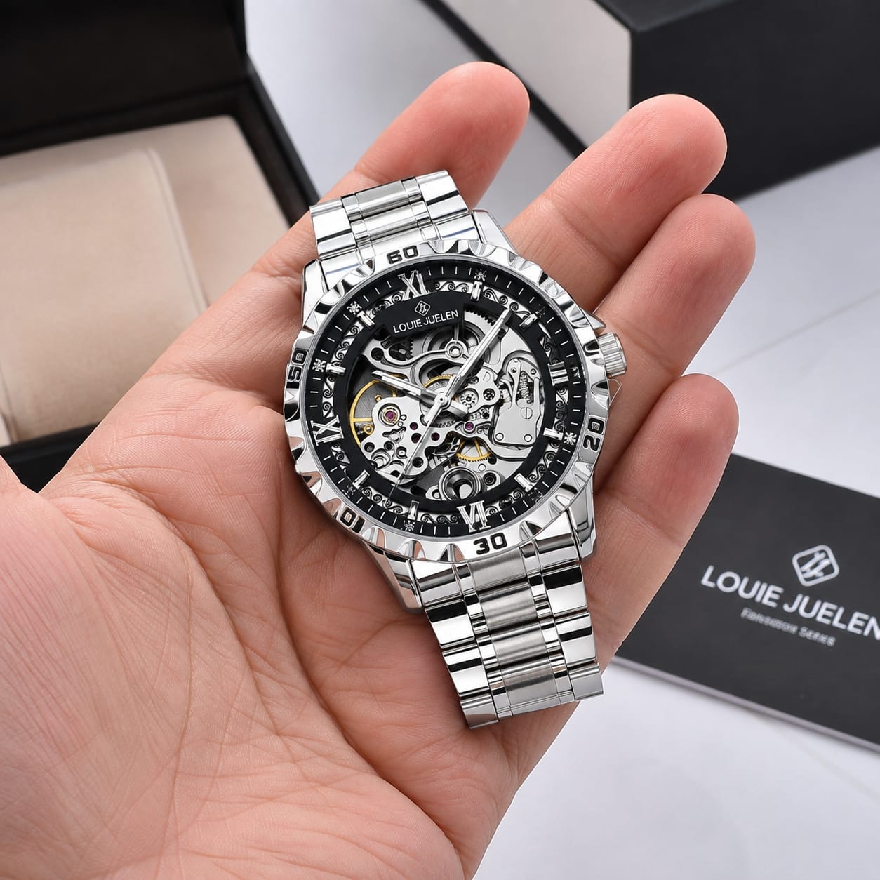 Customer photo review of Louis Juelen Luxury Skeleton Automatic Mechanical Watch for Men