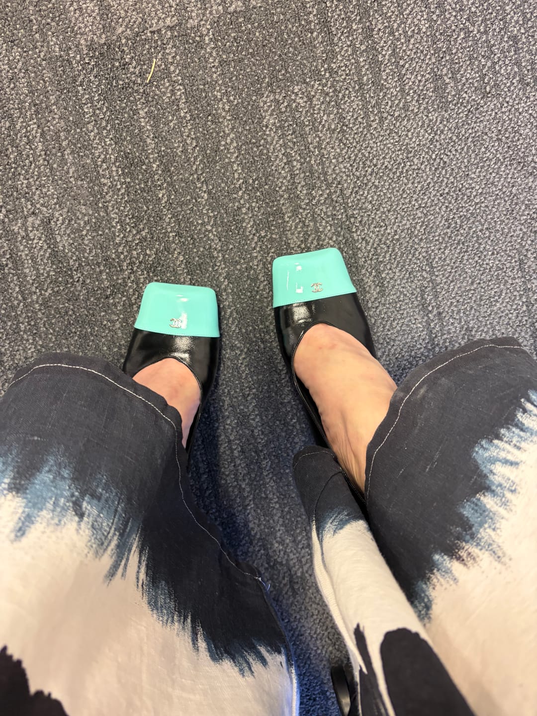 Customer photo review of CC Square Toe Block Heel Pumps 90mm Black Teal Patent Leather 896863