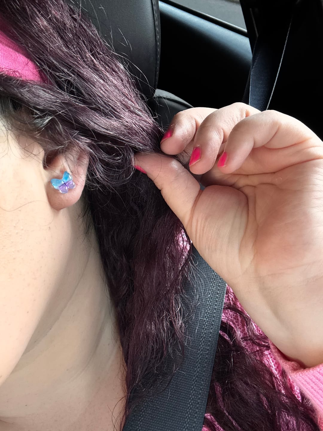 Customer photo review of Glassy Butterfly Studs Hypoallergenic Earrings for Sensitive Ears with Plastic Posts