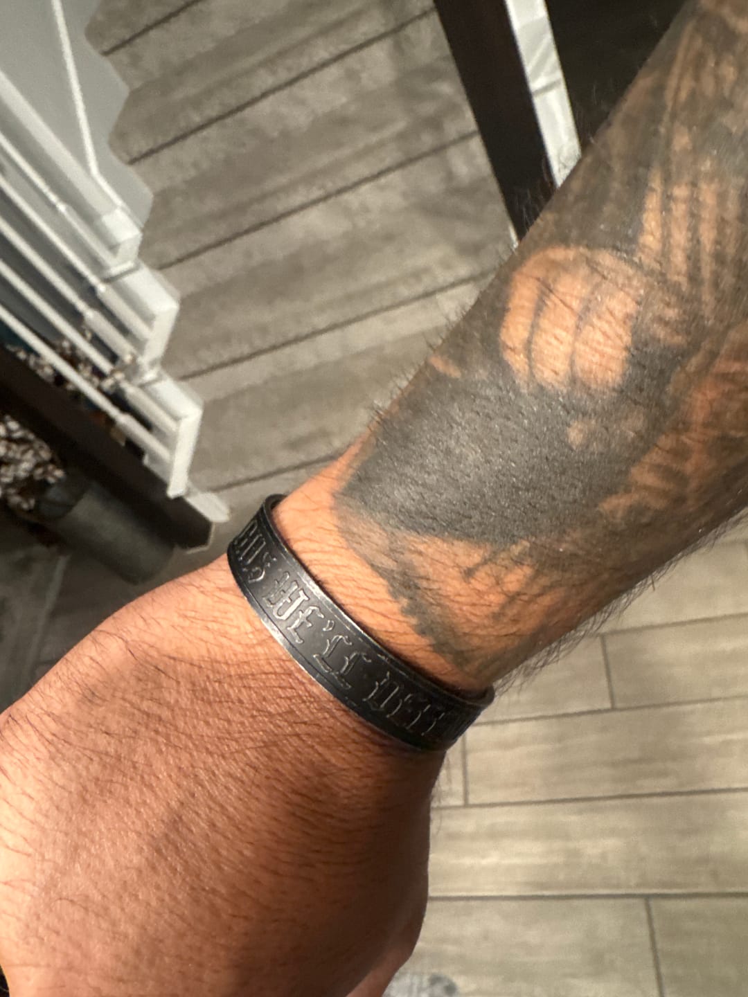 Customer photo review of This We'll Defend - Stainless Steel Cuff Bracelet