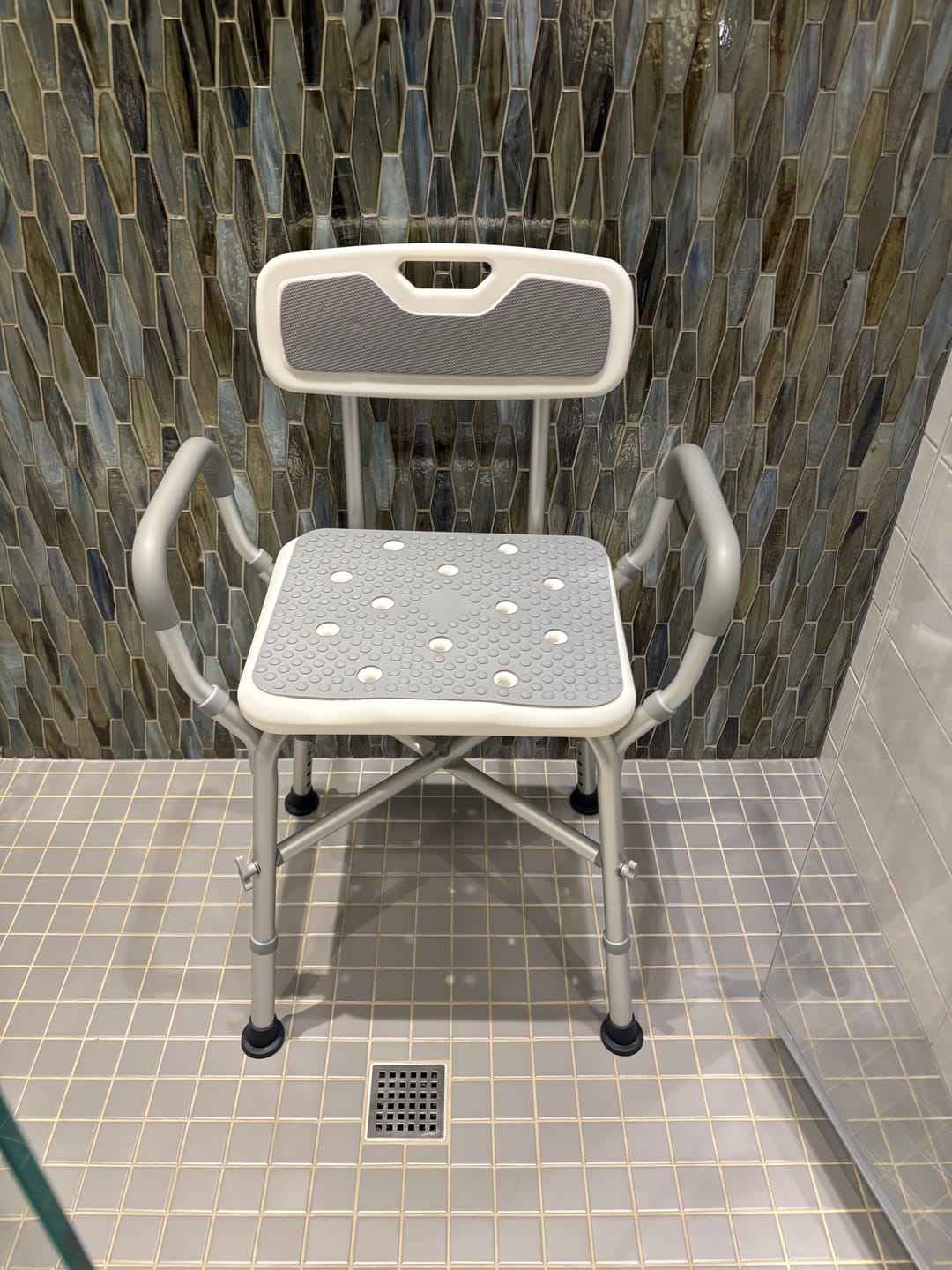 Customer photo review of Heavy Duty Shower Chair with Arms (450lb Capacity)