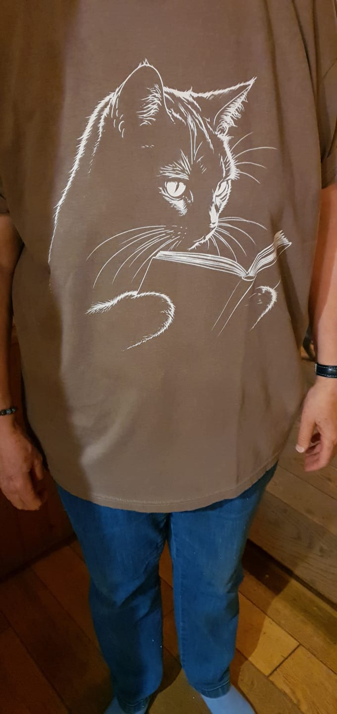 Customer photo review of Bookish Cat T-Shirt