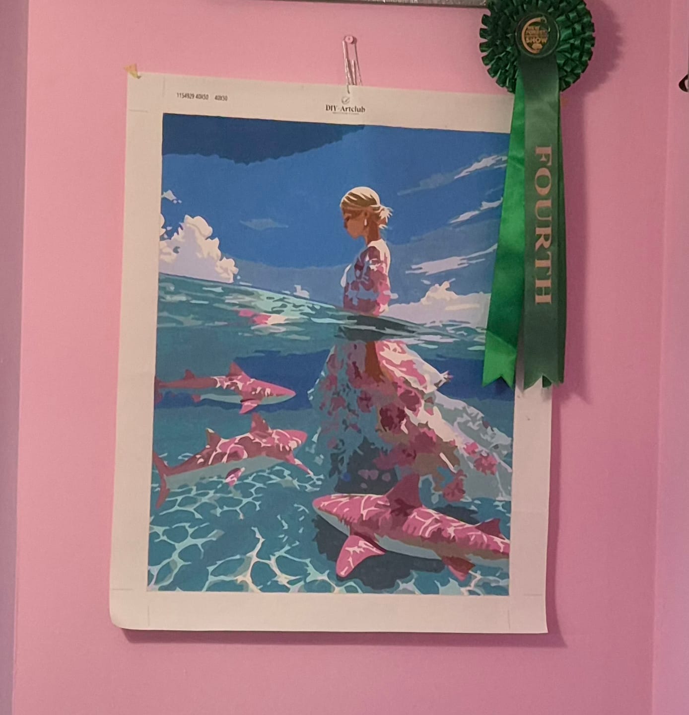 Customer photo review of Pink Sharks | Paint by Number